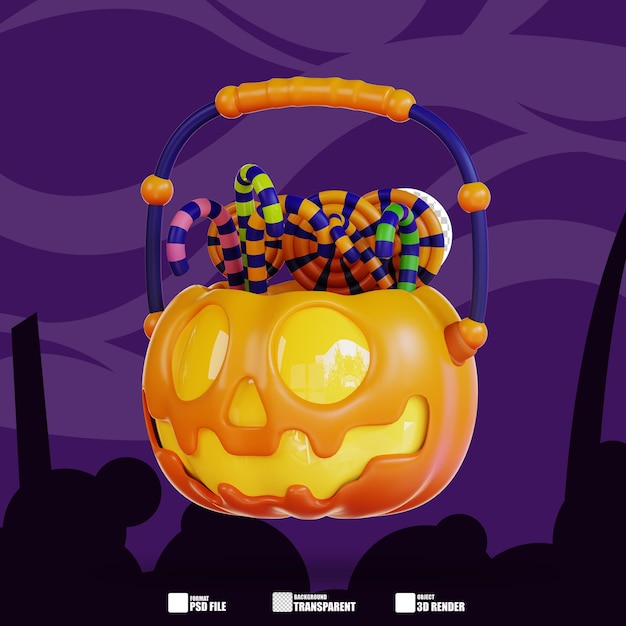 Ilustración 3d de latas de calabaza y dulces 3