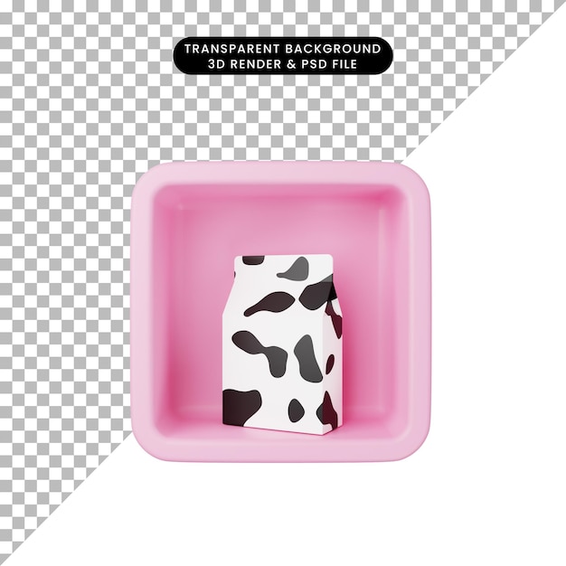 Ilustración 3D de leche de icono simple en cubo