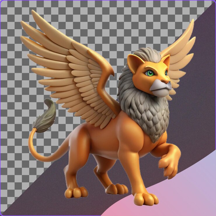 PSD ilustración 3d de un león alado