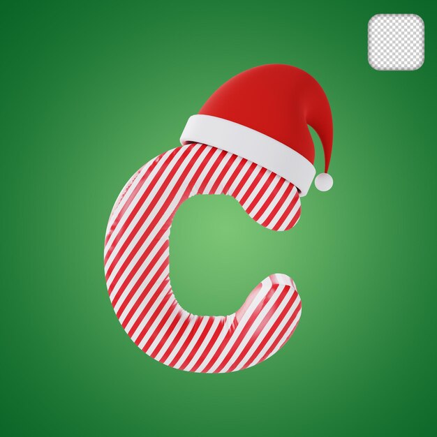 Ilustración 3D de la letra C del alfabeto de Navidad