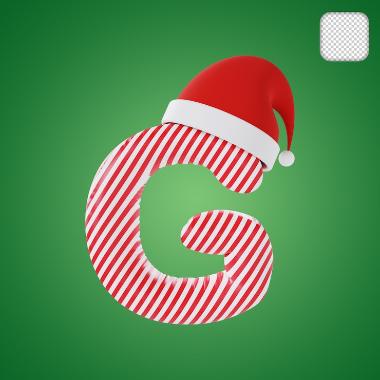 PSD ilustración 3d de la letra g del alfabeto de navidad
