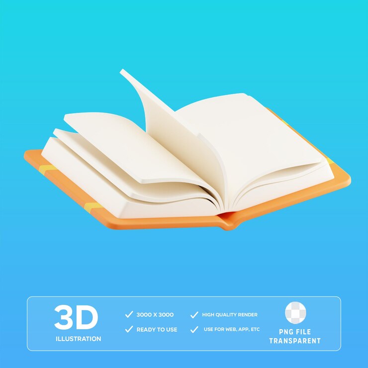 Ilustración en 3D del libro abierto PSD