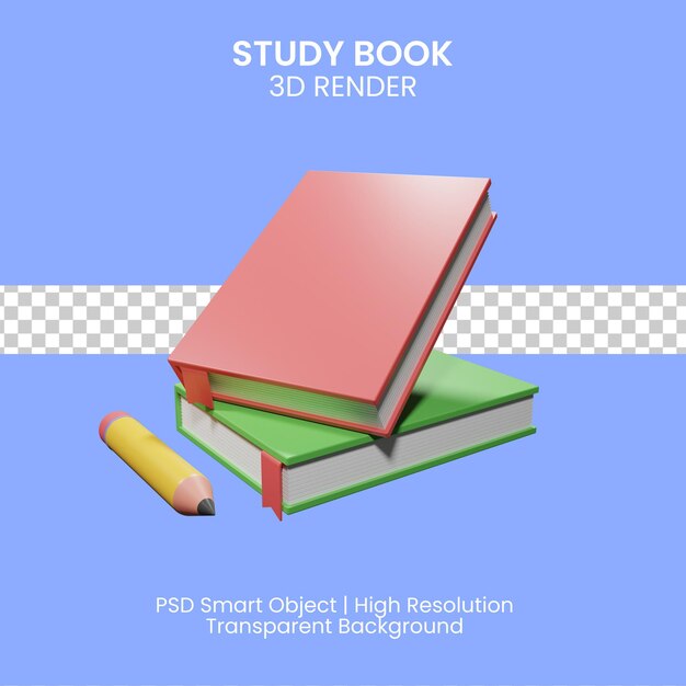 Ilustración 3d del libro de aprendizaje para estudiantes sobre fondo azul.