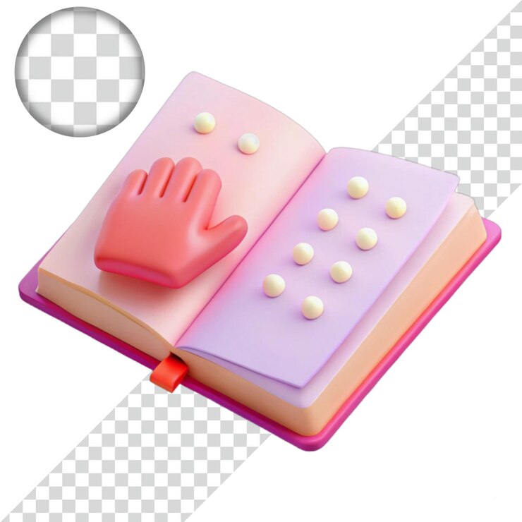 PSD ilustración 3d de un libro con una mano y puntos