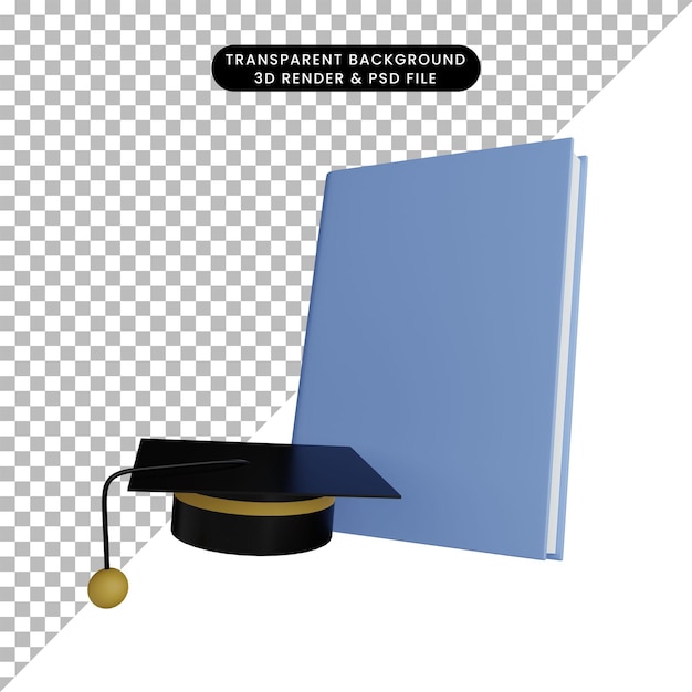 PSD ilustración 3d de libro con sombrero toga