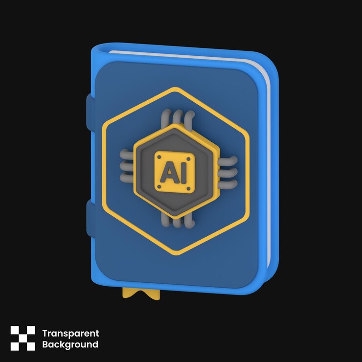 PSD ilustración 3d de libros de inteligencia artificial concepto de icono 3d renderización 3d
