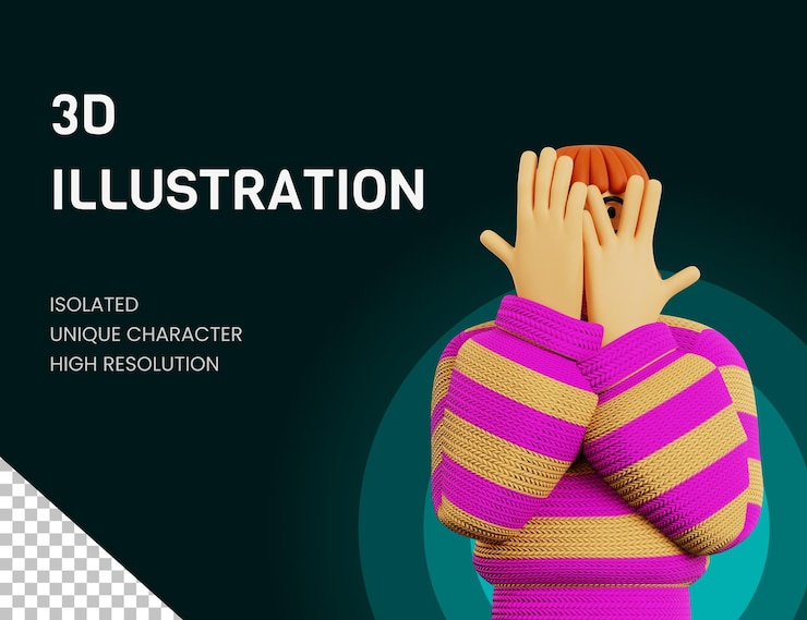 PSD ilustración 3d ligera pose de mirada furtiva