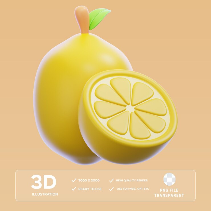 Ilustración 3D de limón en PSD