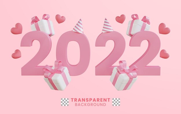 Ilustración 3d linda feliz año nuevo 2022