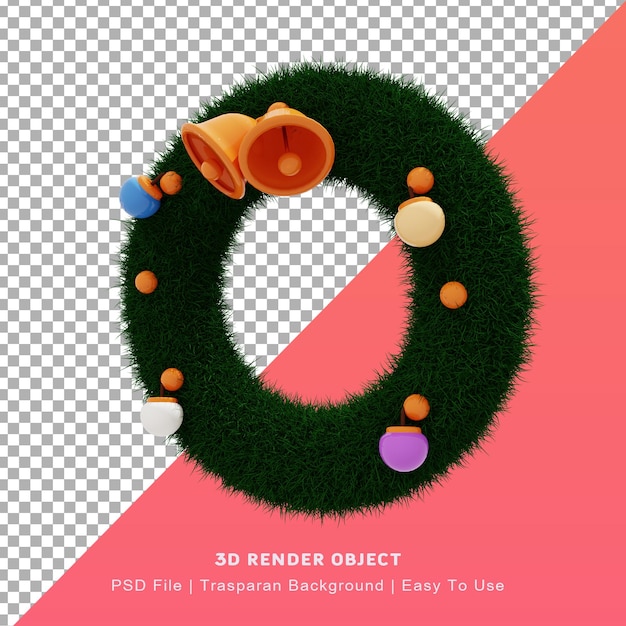 Ilustración 3d del lindo icono de krans de anillo de corona con tema del día de navidad