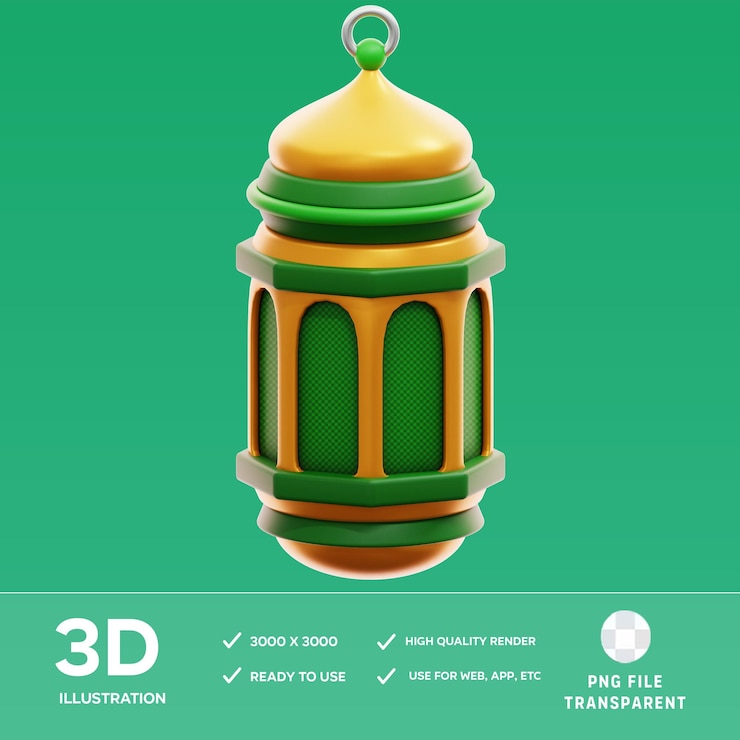 PSD ilustración 3d de la linterna islámica de psd