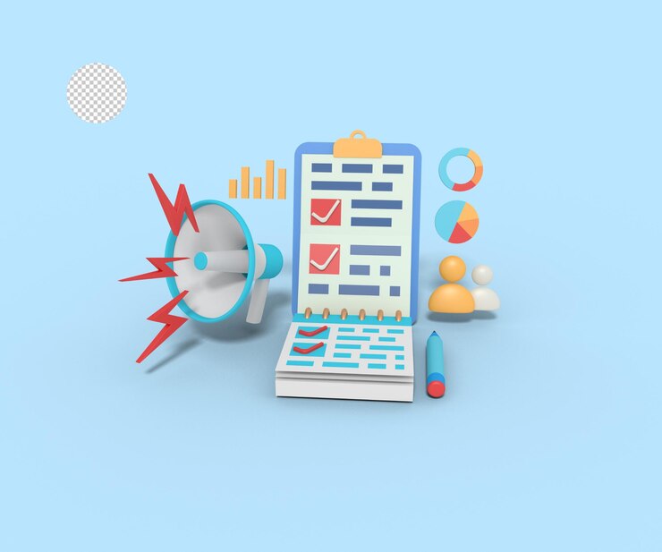 PSD ilustración 3d de la lista de verificación de marketing