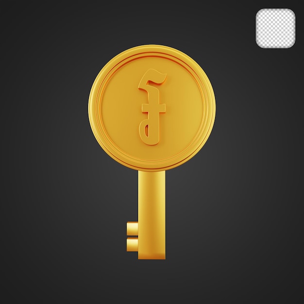 PSD ilustración 3d de la llave dorada de riel