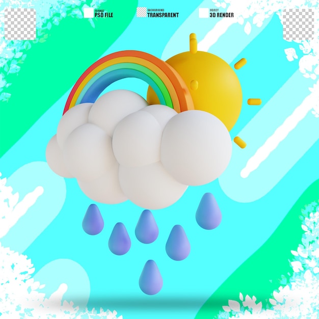 PSD ilustración 3d lluvia y arco iris 2