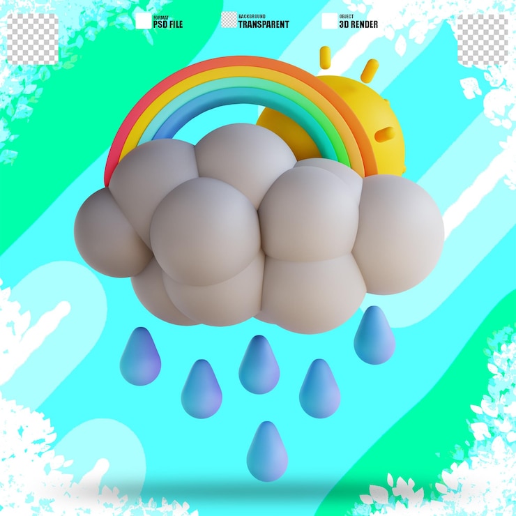 PSD ilustración 3d lluvia y arco iris 6