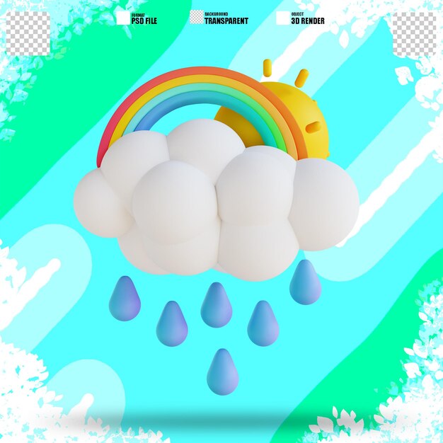 PSD ilustración 3d lluvia y arco iris