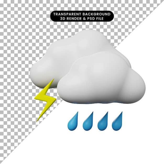 PSD ilustración 3d de lluvia de concepto de tiempo simple icono con truenos