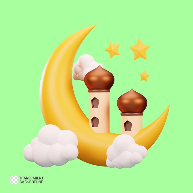 PSD ilustración en 3d de la luna creciente de ramadán