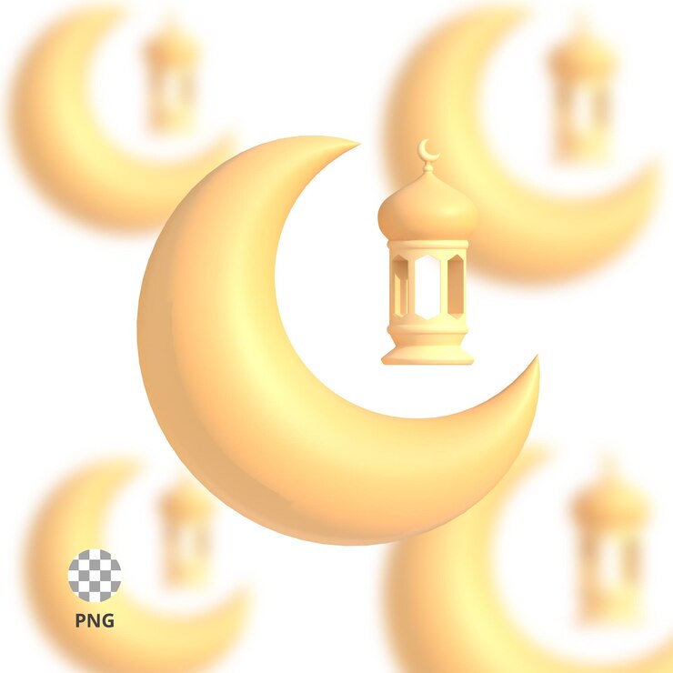 PSD ilustración 3d de la luna y la linterna de ramadán