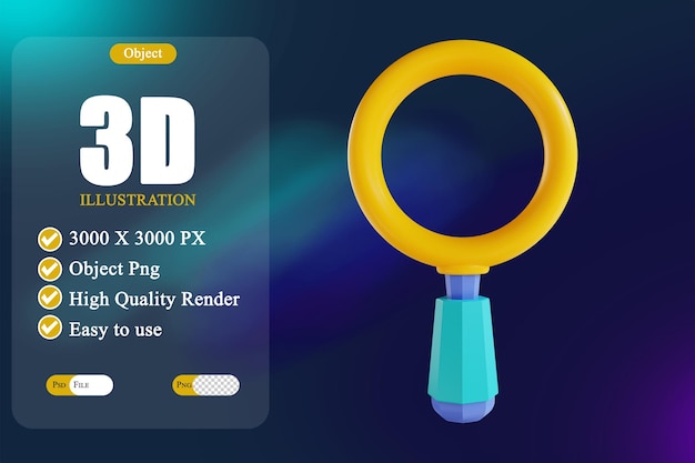 PSD ilustración 3d lupa 3