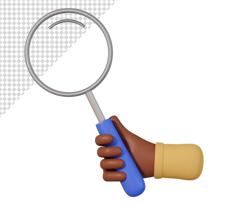 PSD ilustración 3d de lupa de mano africana
