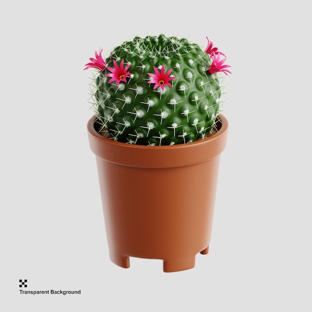 Ilustración 3d de maceta de cactus