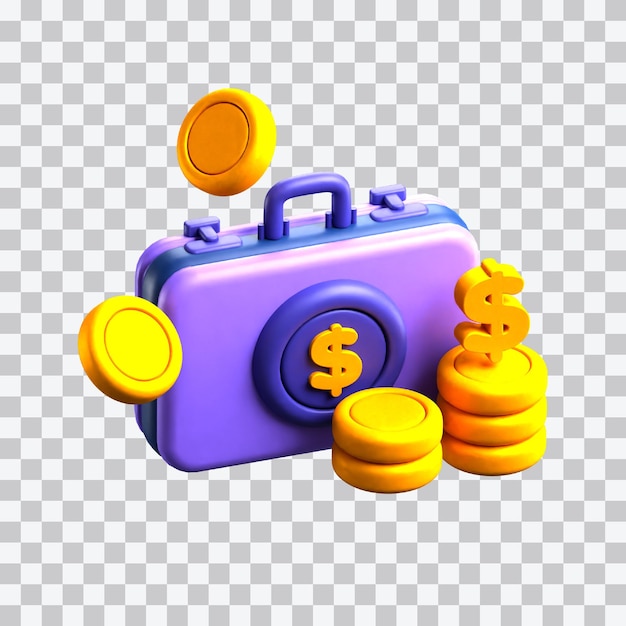 Ilustración 3D del maletín y el dinero