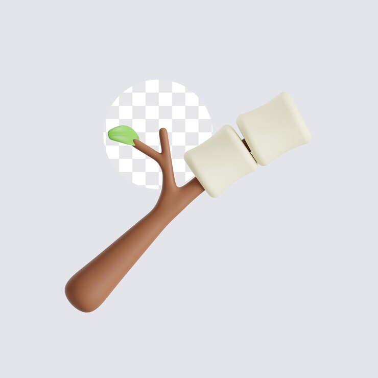PSD ilustración 3d de malvavisco en una rama