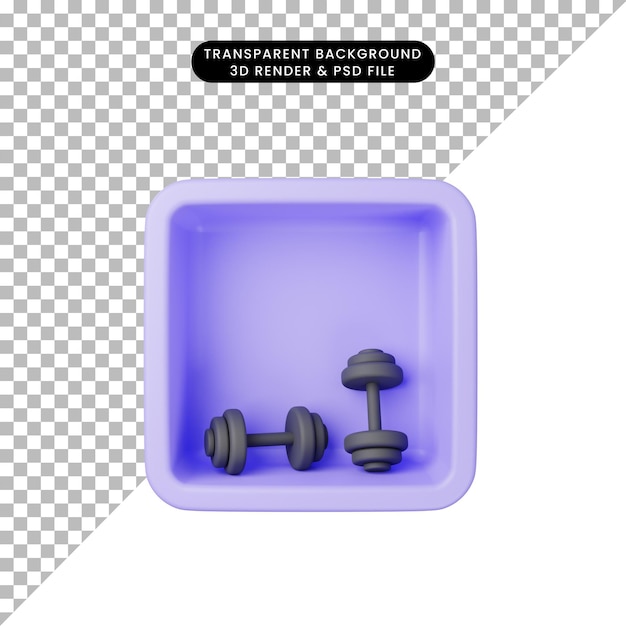 Ilustración 3D de mancuerna de icono simple en cubo