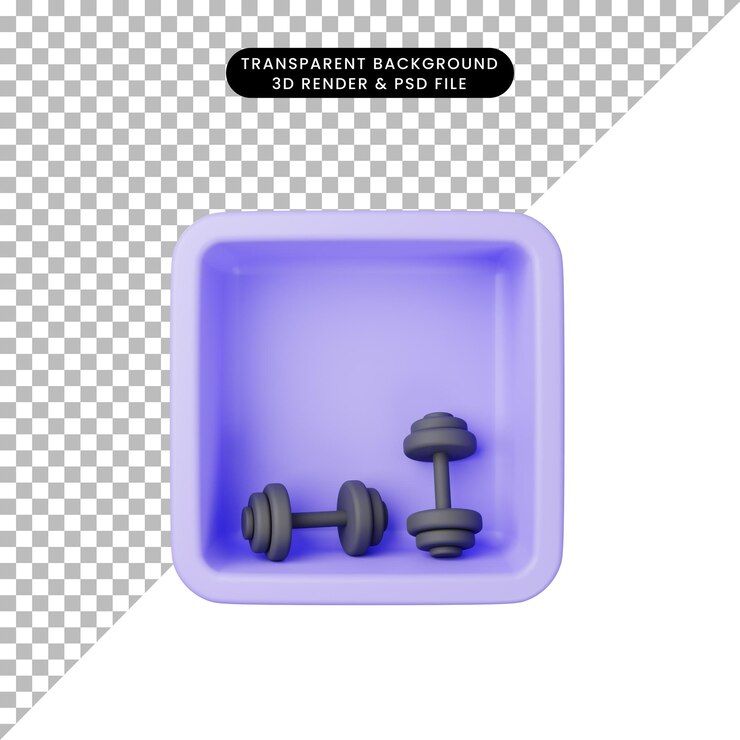 PSD ilustración 3d de mancuerna de icono simple en cubo