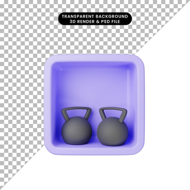 Ilustración 3D de mancuerna de icono simple en cubo