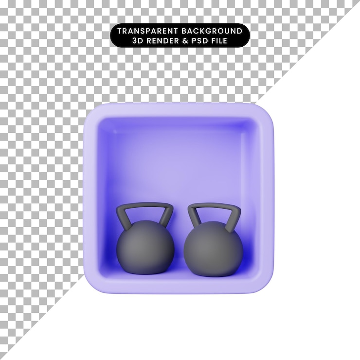 PSD ilustración 3d de mancuerna de icono simple en cubo