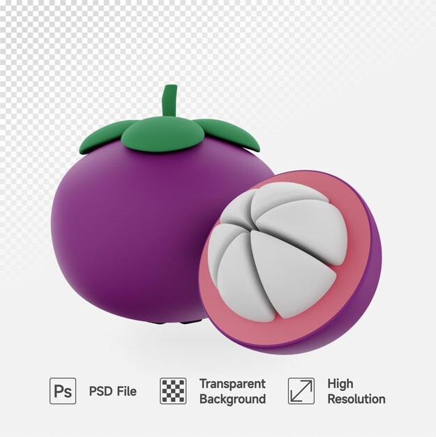 PSD ilustración 3d de mangostán en rodajas