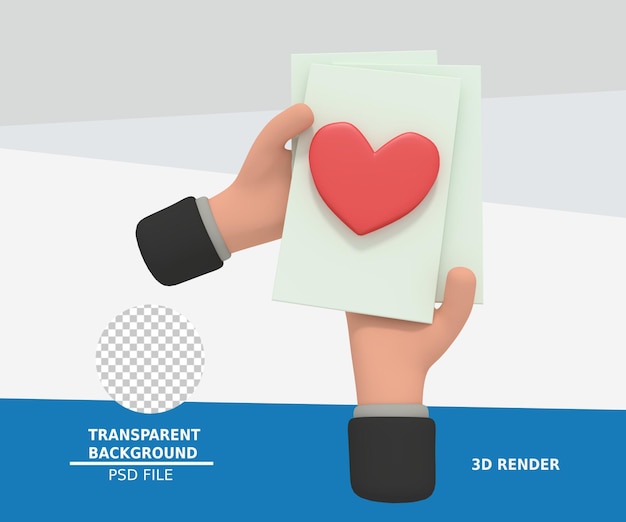 Ilustración 3d de mano dando corazón de papel