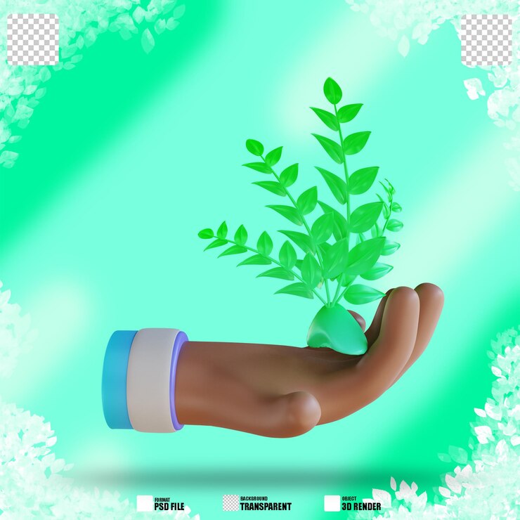 PSD ilustración 3d mano y guardar plantas 4