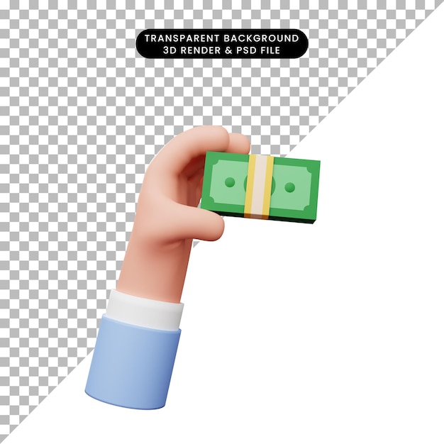 Ilustración 3d de mano mano con dinero