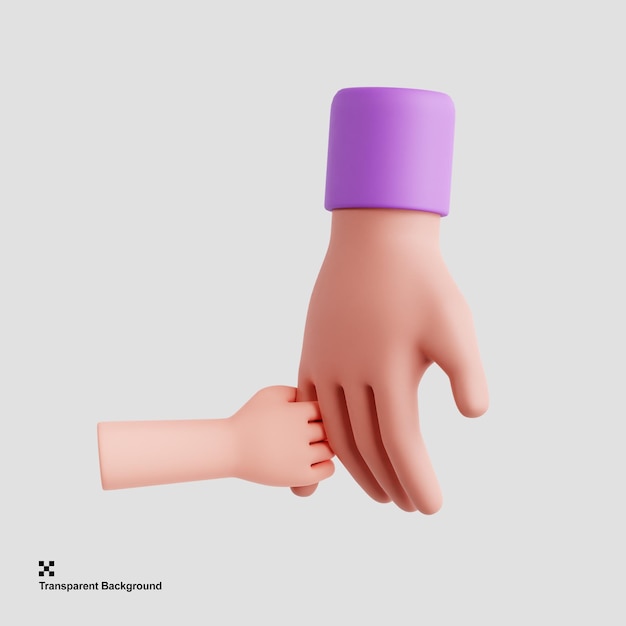 Ilustración 3D de mano padre sosteniendo mano hijo