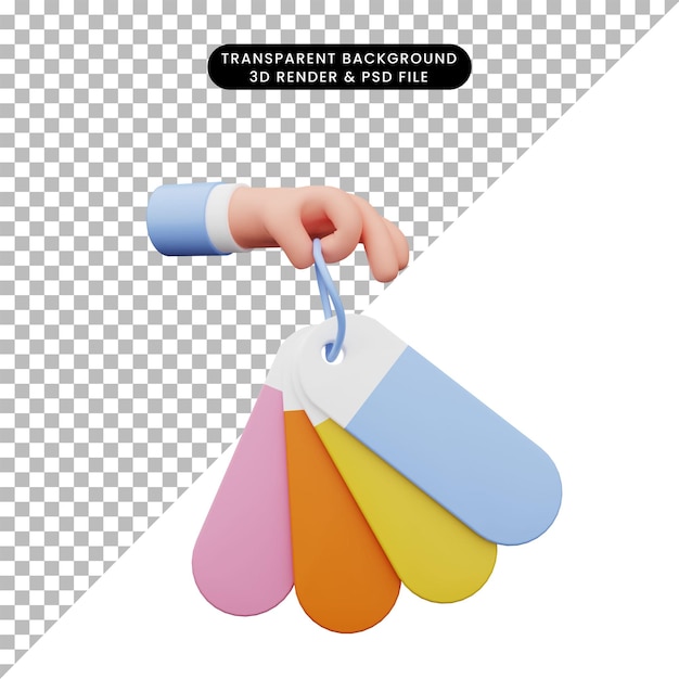 PSD ilustración 3d de la mano que sostiene la etiqueta de color