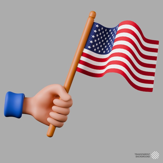 Ilustración en 3d de la mano sosteniendo la bandera de los estados unidos