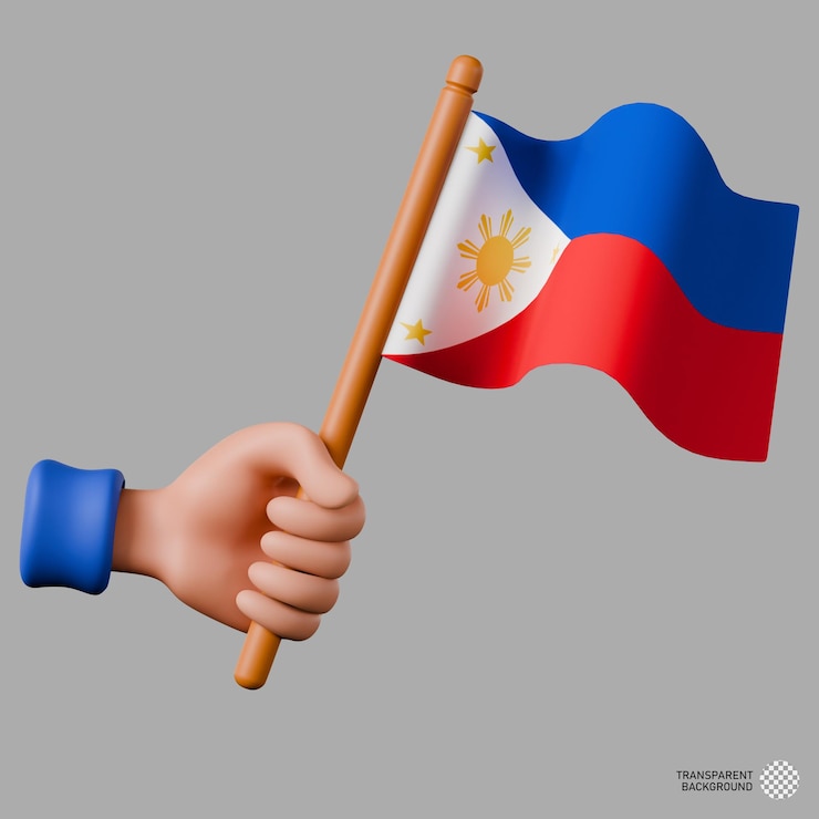 PSD ilustración en 3d de la mano sosteniendo la bandera de filipos