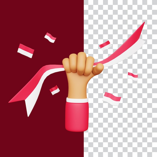 Ilustración 3D de una mano sosteniendo la bandera de Indonesia