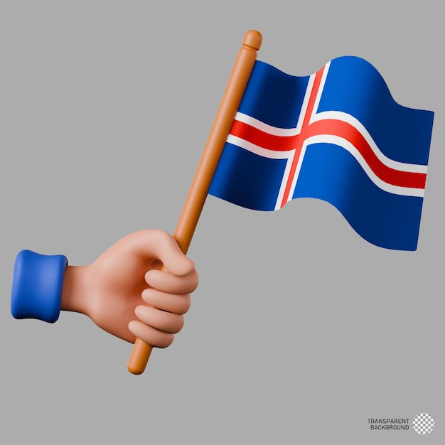 PSD ilustración en 3d de una mano sosteniendo la bandera de islandia