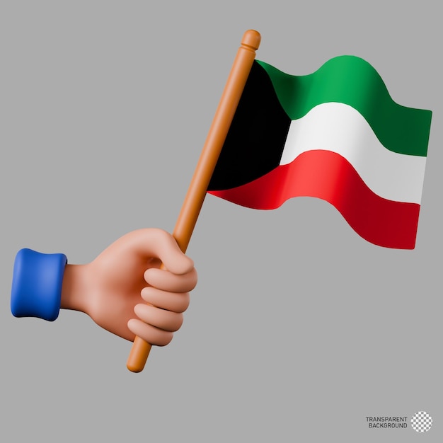 PSD ilustración en 3d de una mano sosteniendo la bandera de kuwait