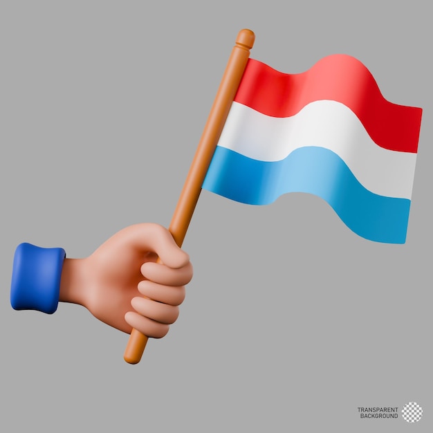 PSD ilustración en 3d de una mano sosteniendo la bandera de luxemburgo