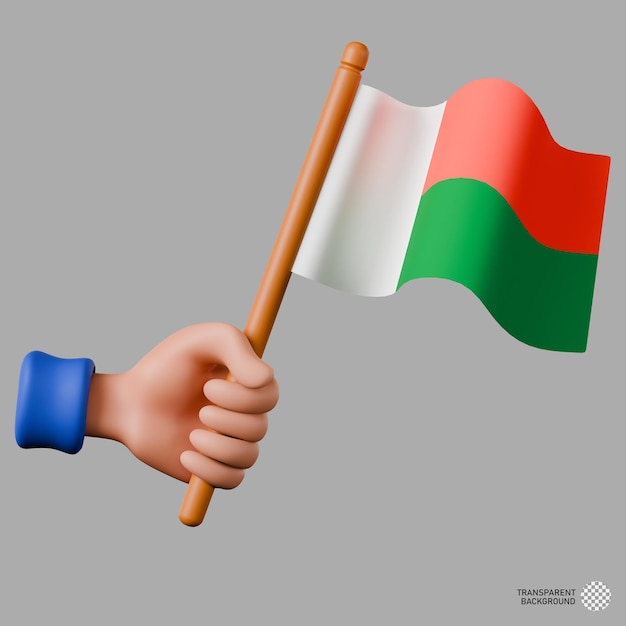 PSD ilustración en 3d de una mano sosteniendo la bandera de madagascar