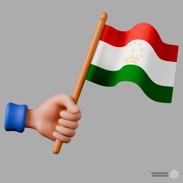 Ilustración en 3D de una mano sosteniendo la bandera de Tayikistán