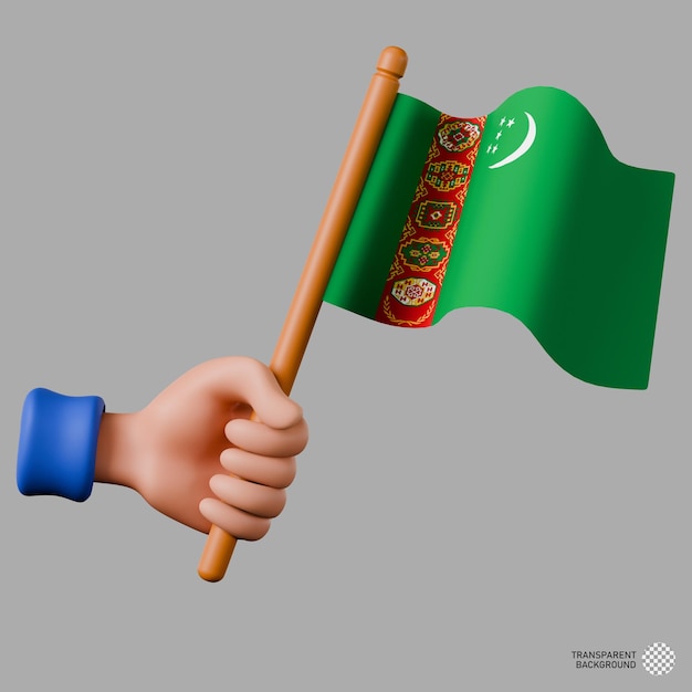 PSD ilustración en 3d de una mano sosteniendo la bandera de turkmenistán