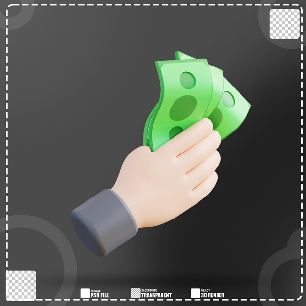 Ilustración 3d de una mano sosteniendo un billete 2