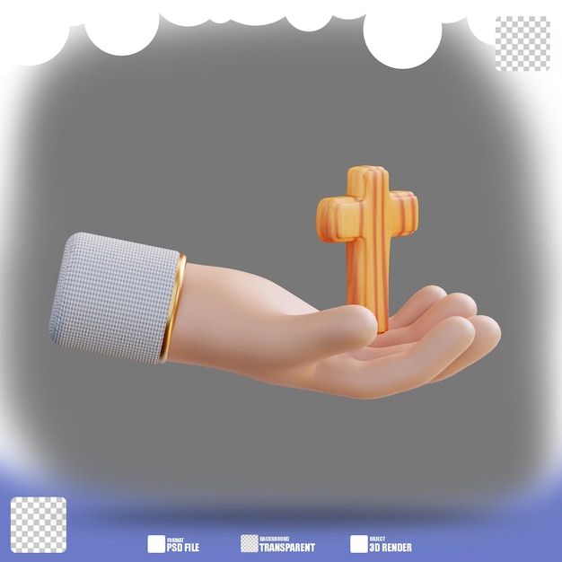 Ilustración 3d de la mano y sosteniendo la cruz 2