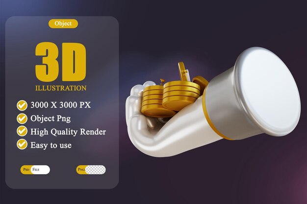 Ilustración 3D mano sosteniendo dinero